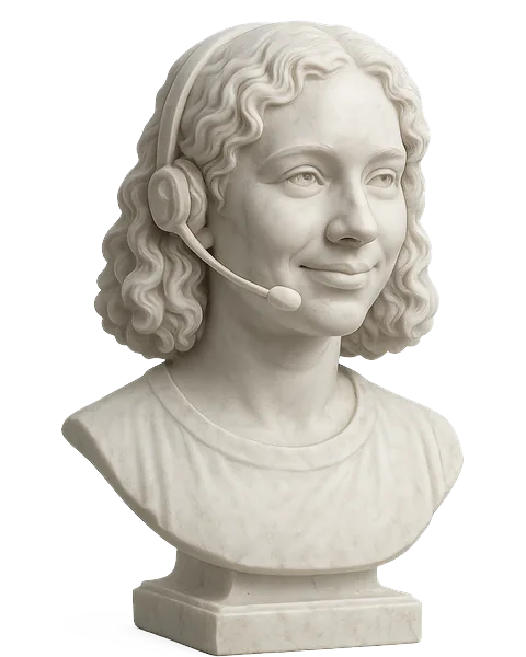 Marble bust of an account executive wearing a headset